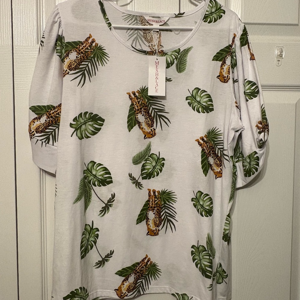 White Tropical Print Blouse